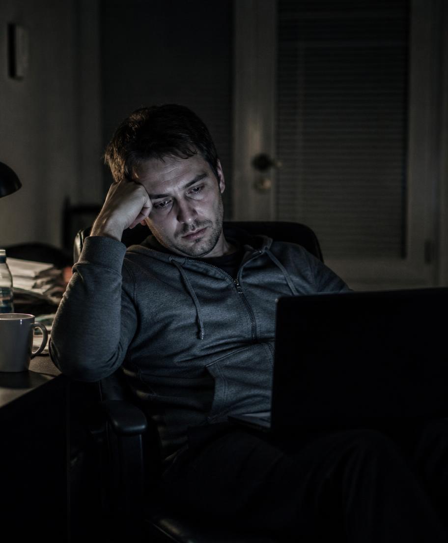 Tired, distracted man before the transformation